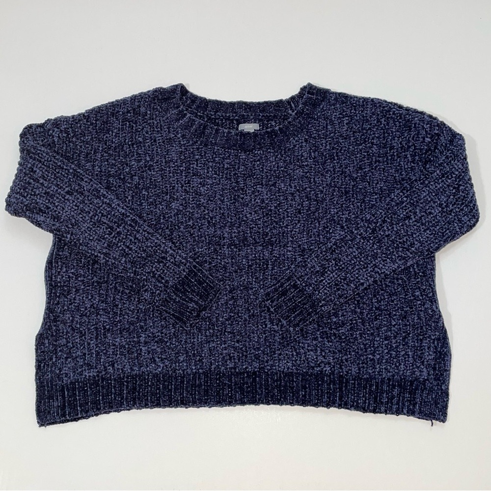 Aerie Women Navy Blue Chenille Oversized Crewneck Sweater Small Ribbed Knit Cozy